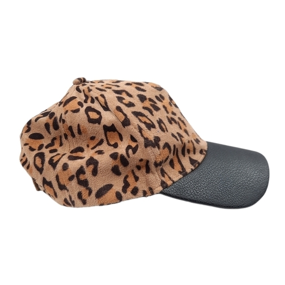 Cheeta Print Velvet Baseball Hat Cap Faux Pebble Leather Brim Unisex - Picture 2 of 5